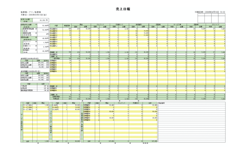 駐車場遠隔管理ソフト 売上集計